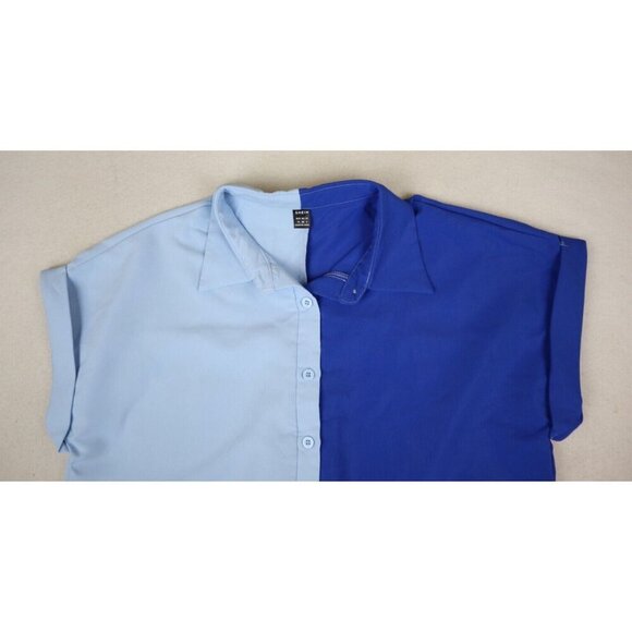 WOMEN'S BLUE SPLIT HALF & HALF COLOR BLOCK SHIRT DRESS - SHIFT - SIZE M/6 - Picture 3 of 7